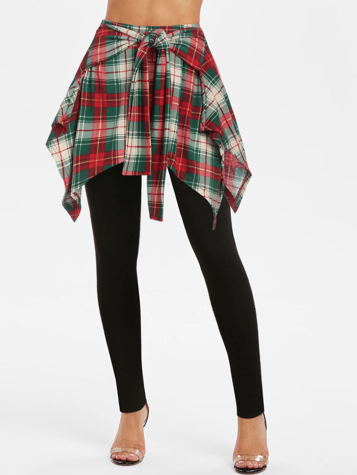 Plaid Print Tie Front Skirted Pants