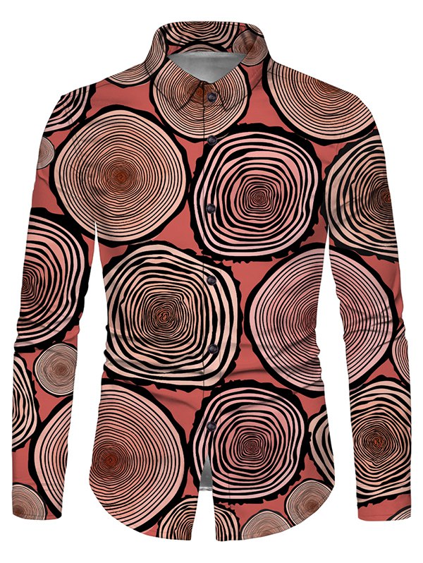 Tree Rings Print Button Up Long Sleeve Shirt