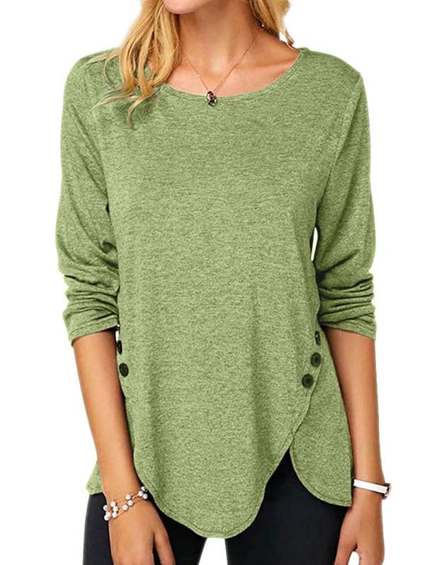 Buttoned Slit Long Sleeve Tunic Tee