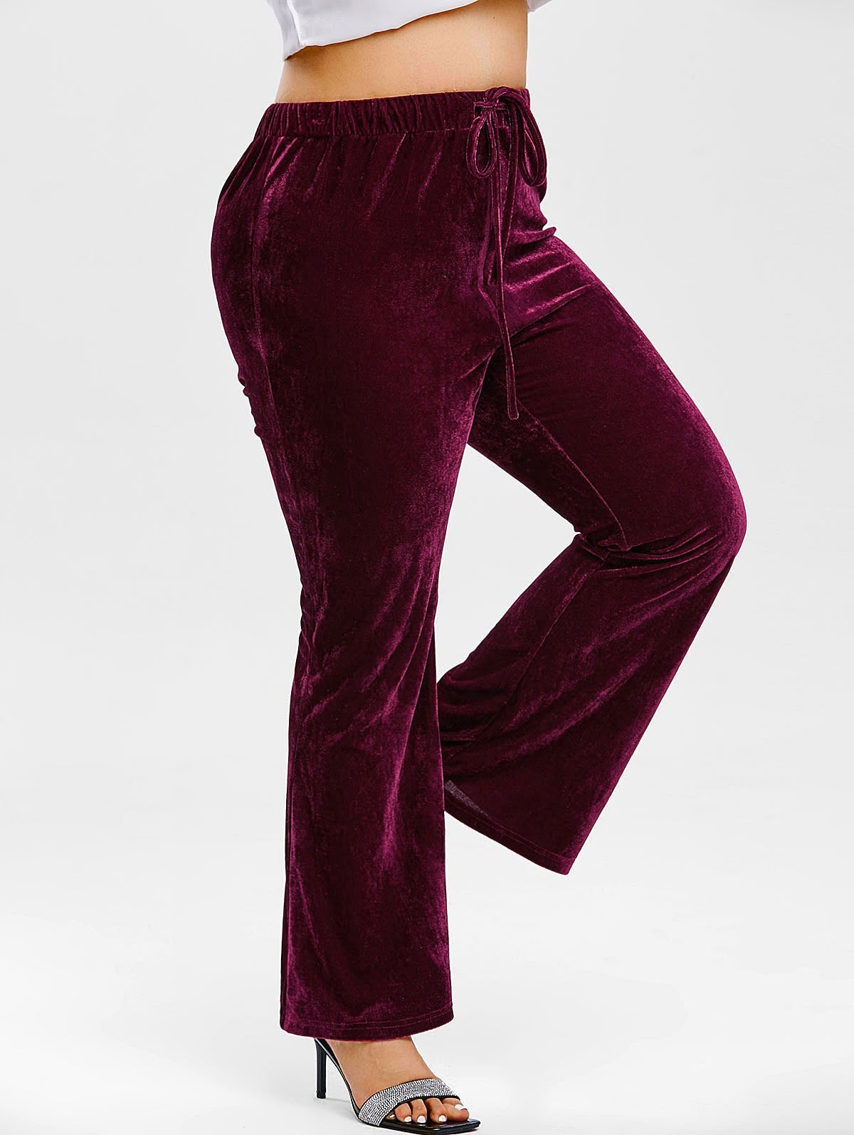 Plus Size Velvet Drawstring Bootcut Pants