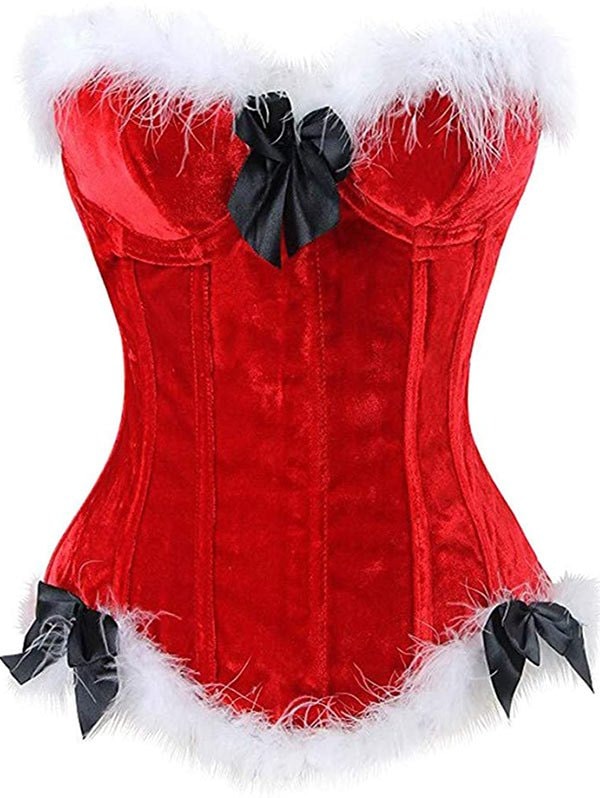 Faux Feather Velvet Bowknot Garter Slip Plus Size Corset