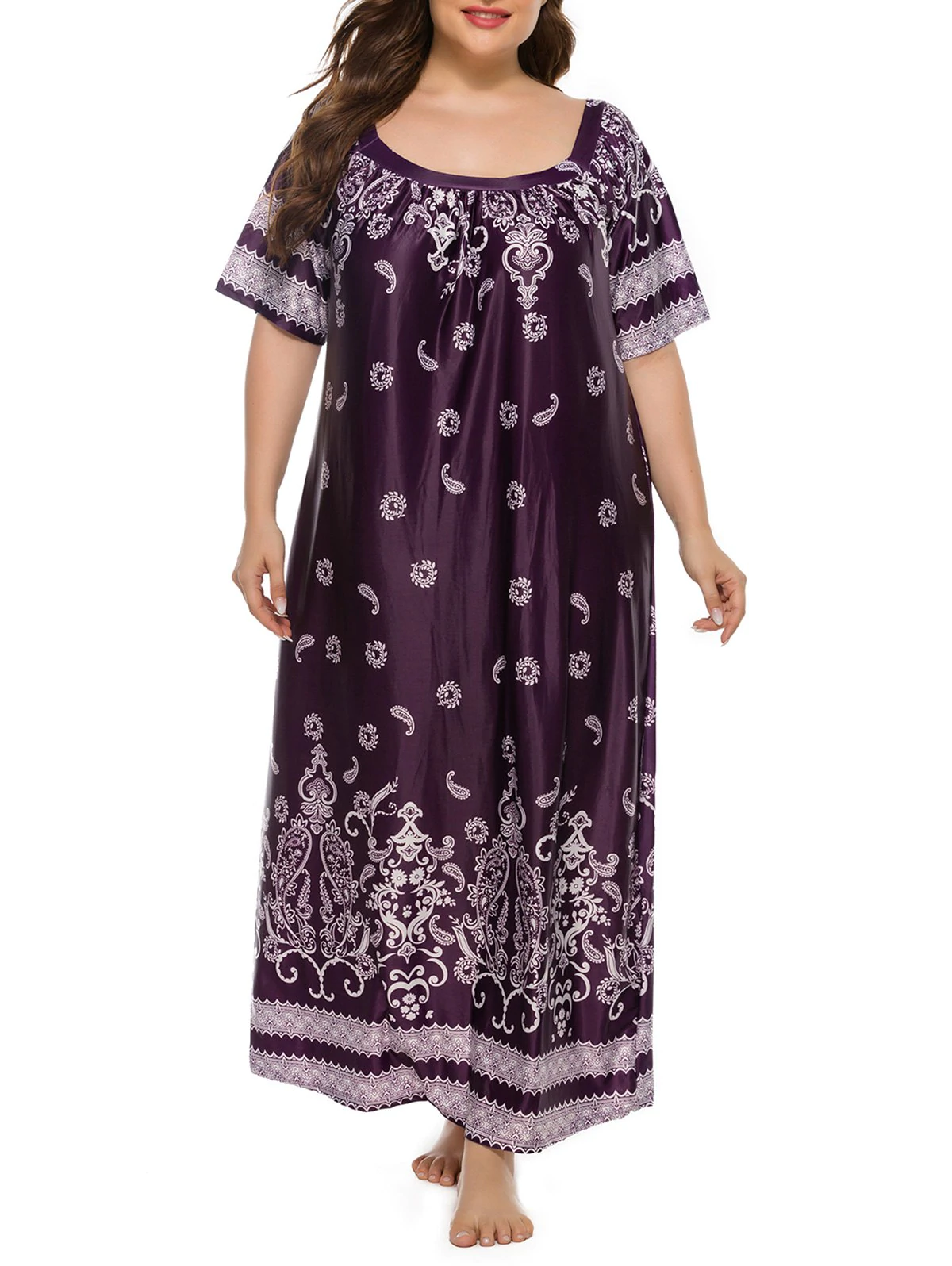 Plus Size Paisley Print Raglan Sleeve Maxi Dress