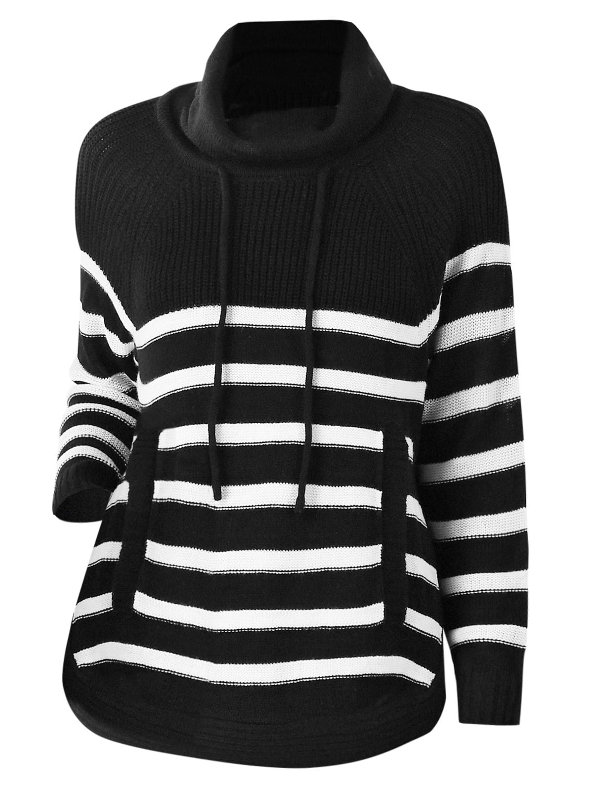 Plus Size Turtleneck Striped Raglan Sleeve Sweater