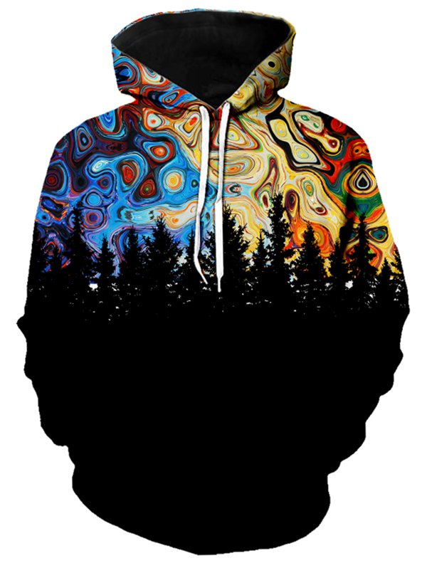 Forest Galaxy Print Kangaroo Pocket Hoodie