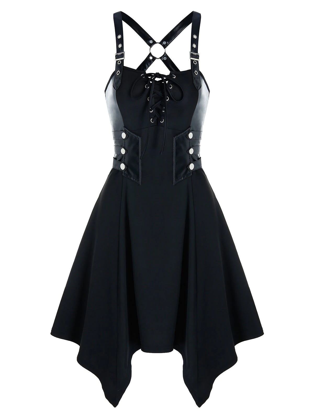 Gothic Lace Up Grommet Handkerchief Dress