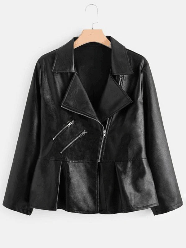 Plus Size Zippered Faux Leather Jacket