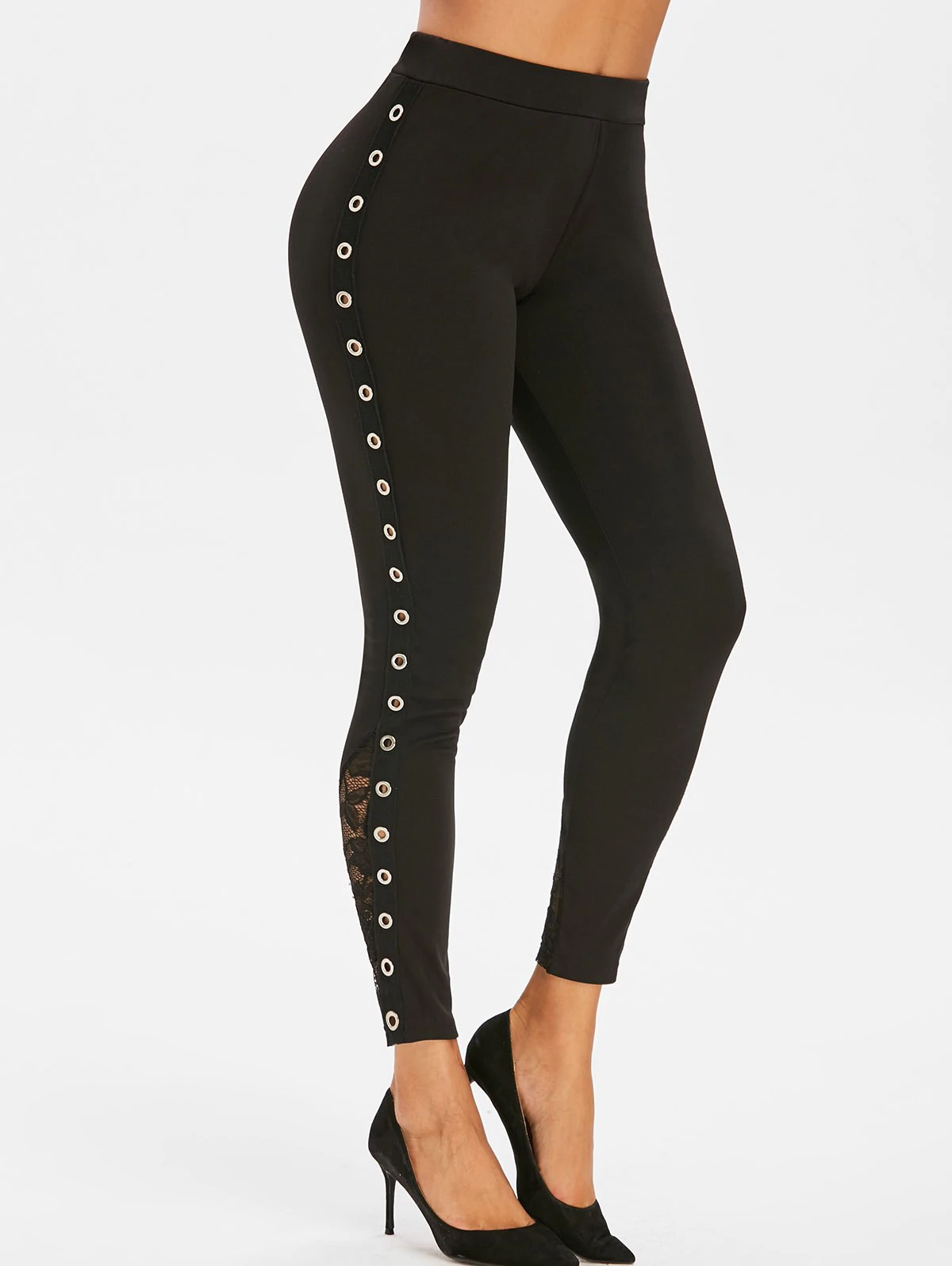 Lace Insert Grommet Skinny Pants