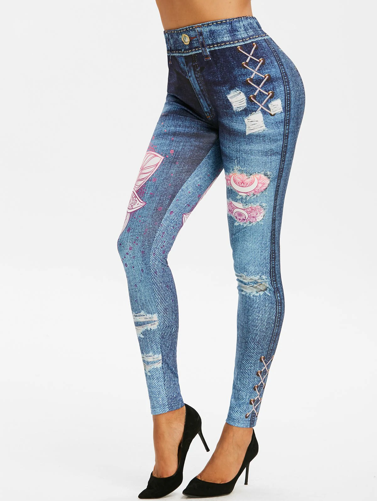 Flower 3D Print High Waisted Skinny Jeggings