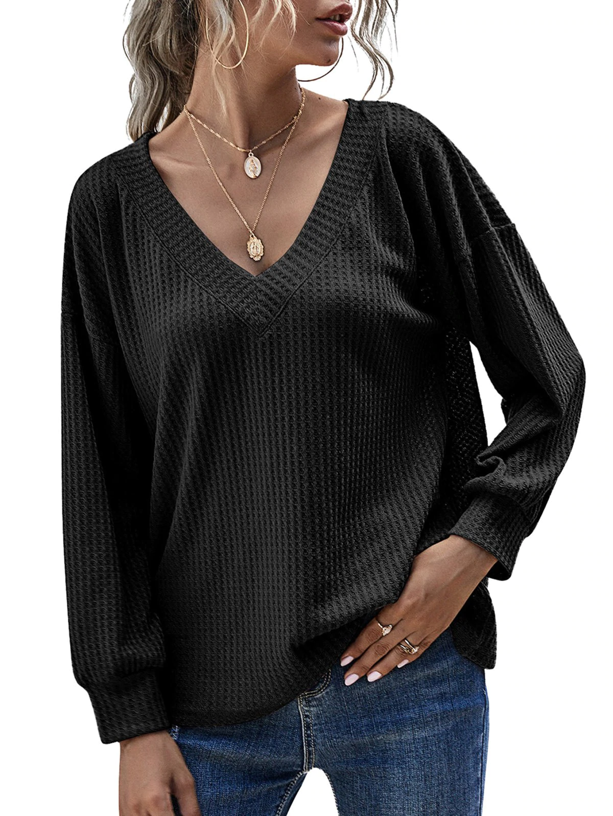 V Neck Honeycomb Knitwear