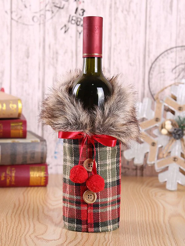 Christmas Faux Fur Collar Coat Design Wine Bottle Cover