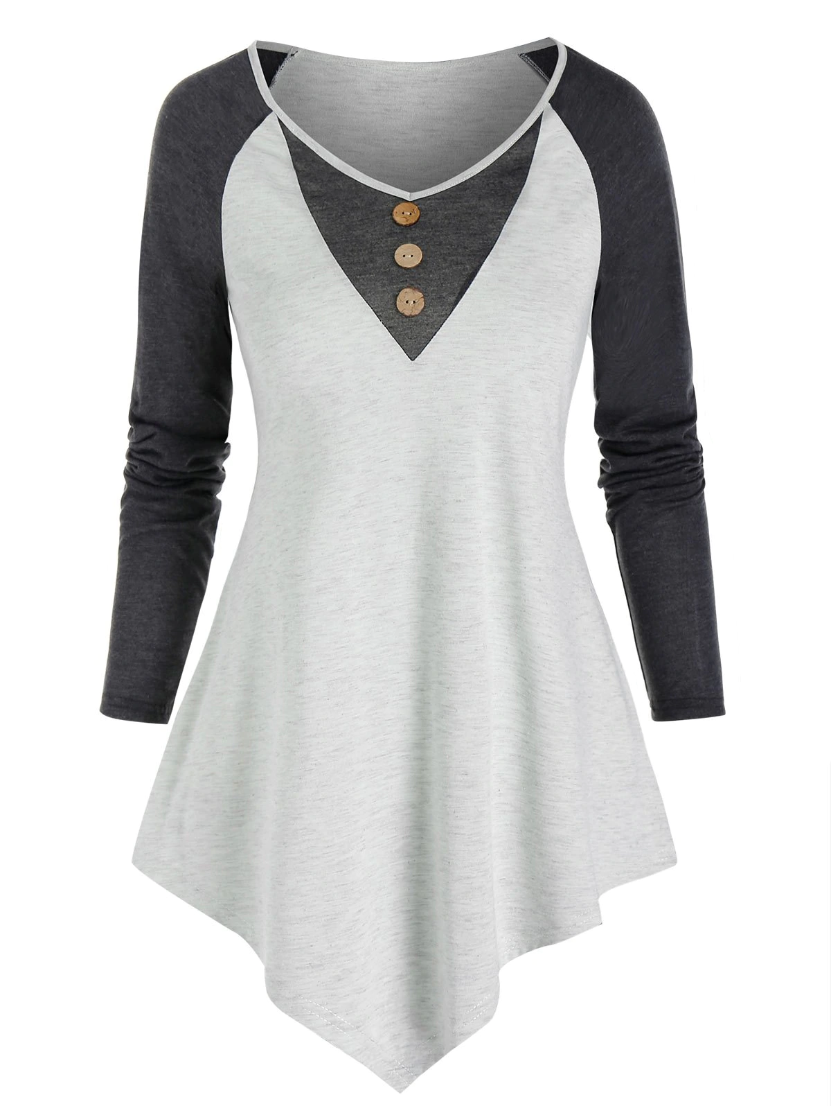 Raglan Sleeve Asymmetric Contrast T-shirt