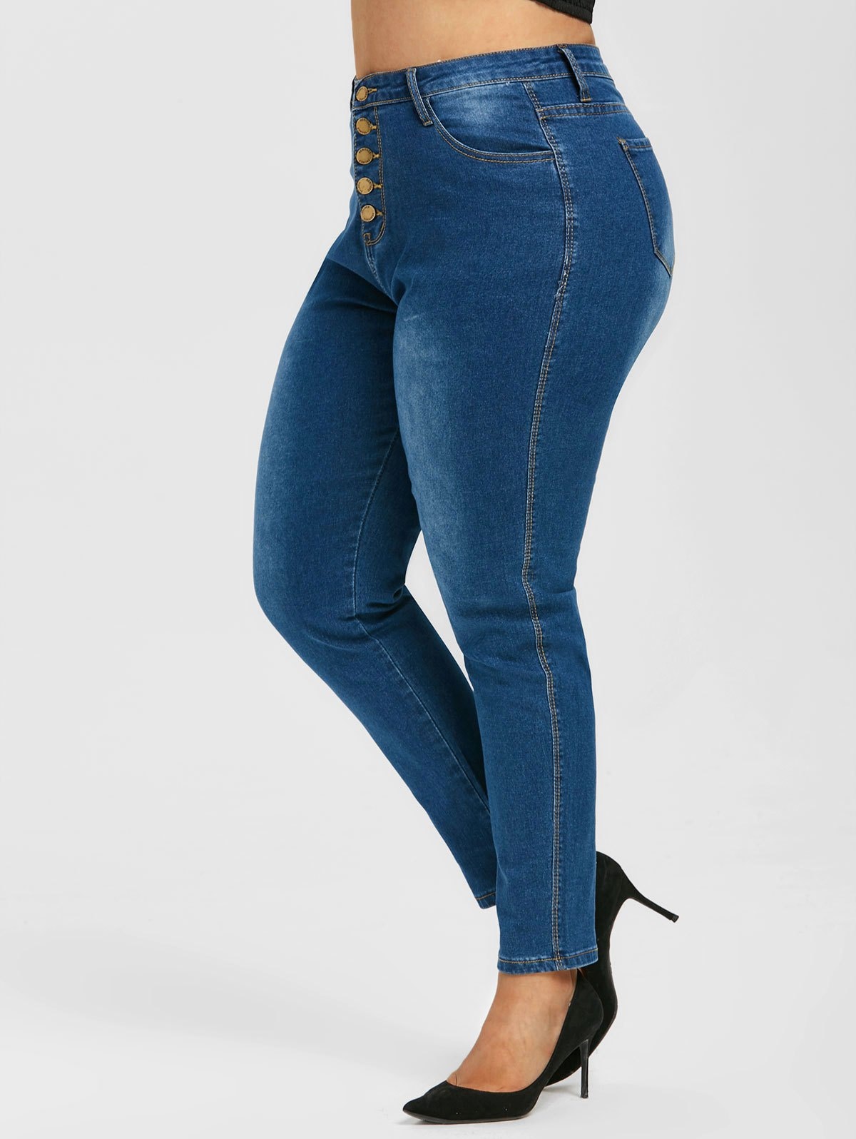 Button Fly High Waisted Plus Size Skinny Jeans