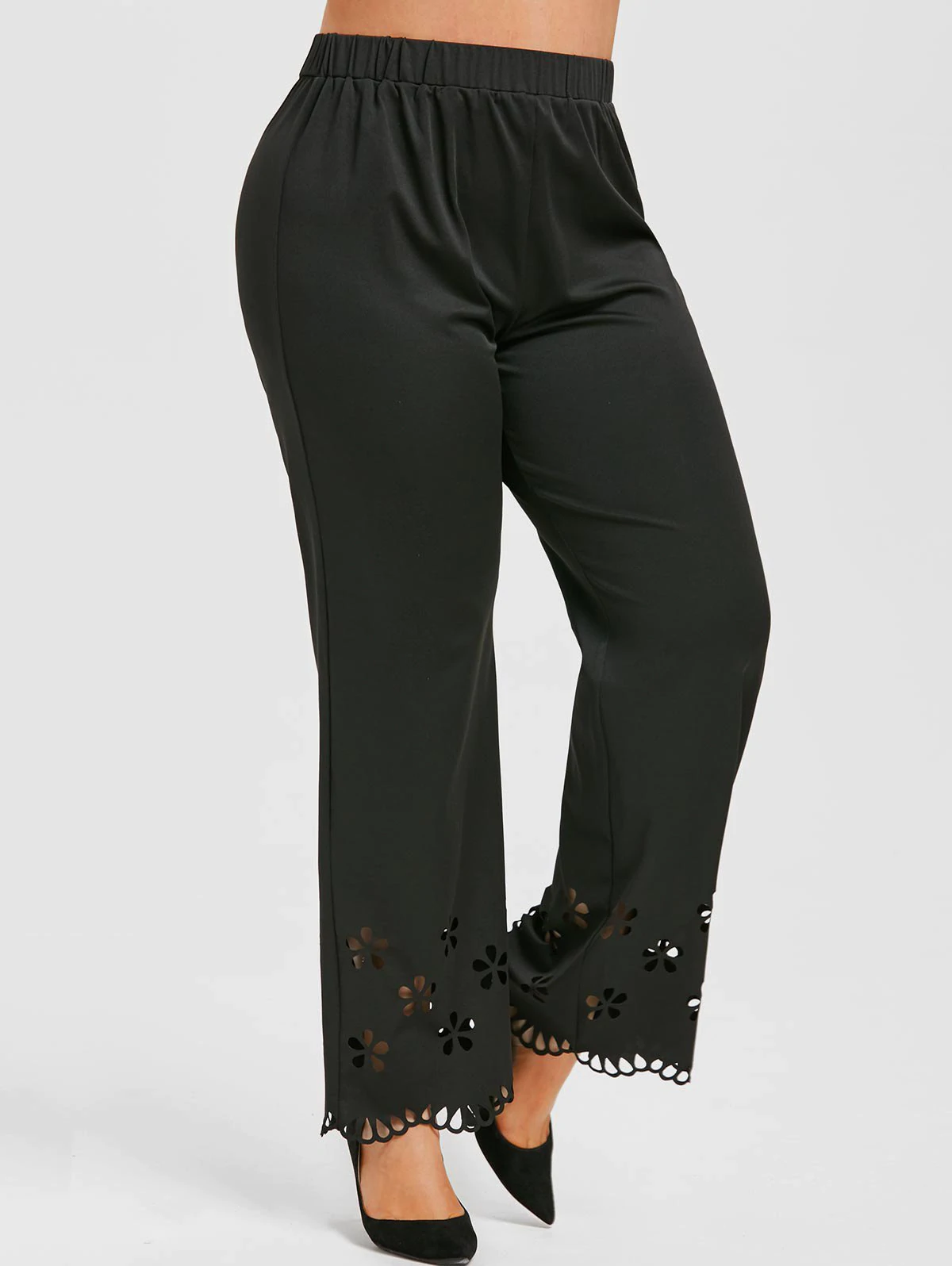 Plus Size High Rise Laser Cut Pants