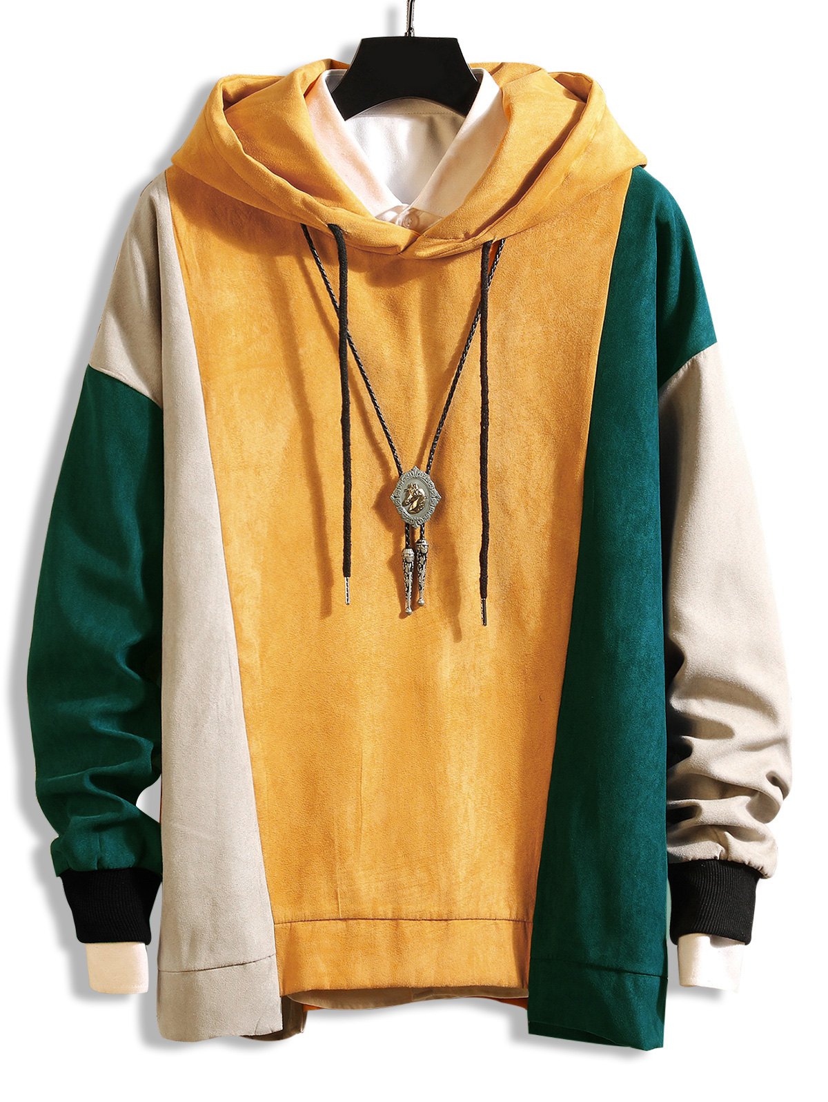 Color-blocking Drop Shoulder Asymmetrical Hem Hoodie