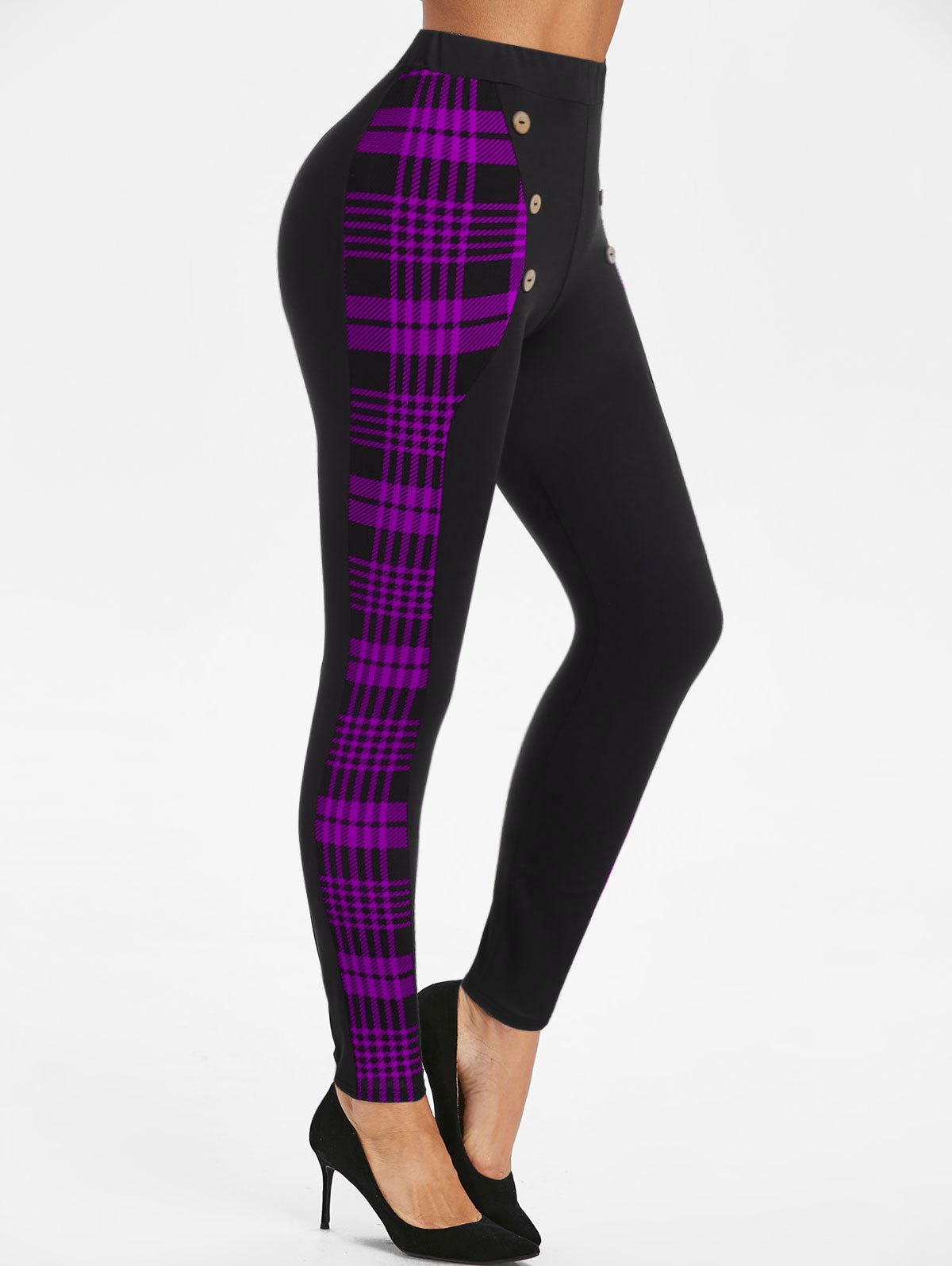 Houndstooth Insert Button High Waist Leggings