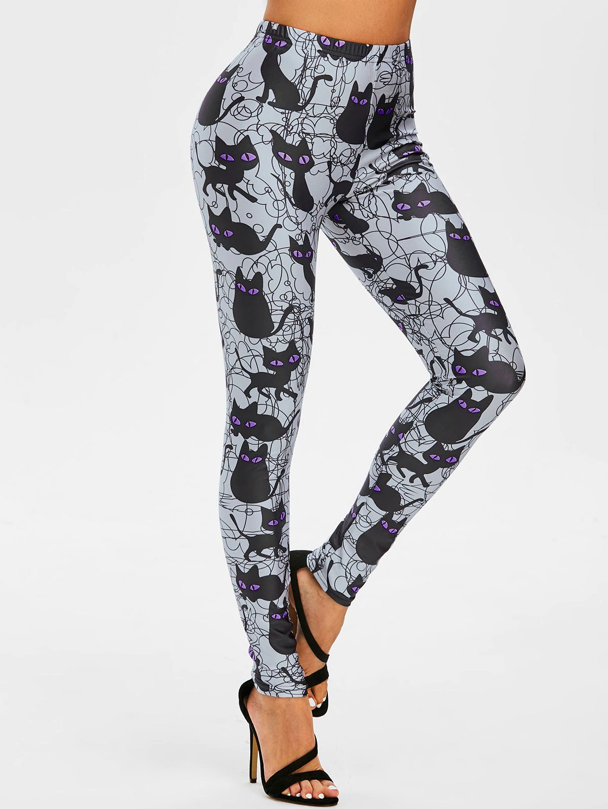 Halloween Cat Print High Waisted Leggings