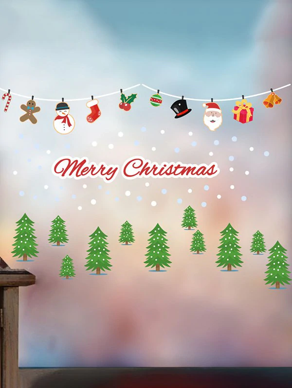 Christmas Tree Santa Claus Snowman Print Removable Wall Stickers