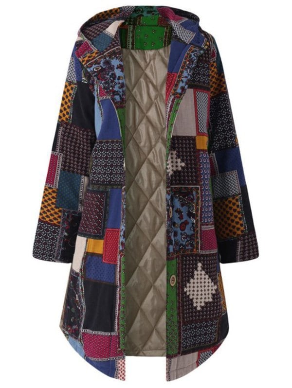 Plus Size Hooded Patchwork Coat