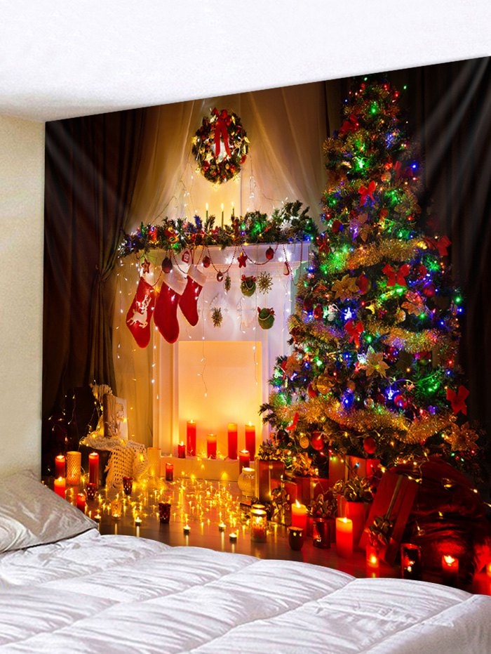 Christmas Tree Fireplace 3D Print Wall Tapestry