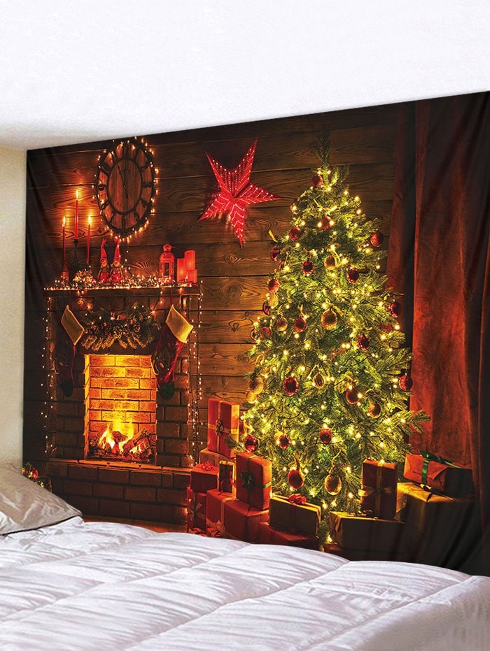 Christmas Tree Fireplace 3D Print Waterproof Wall Tapestry