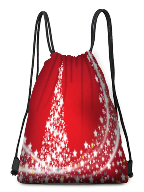 Christmas Tree Star Digital Print Cinched Bag