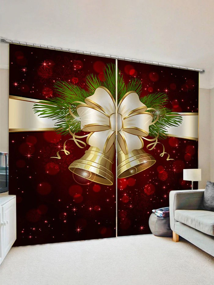 2 Panels Christmas Bell Print Window Curtains