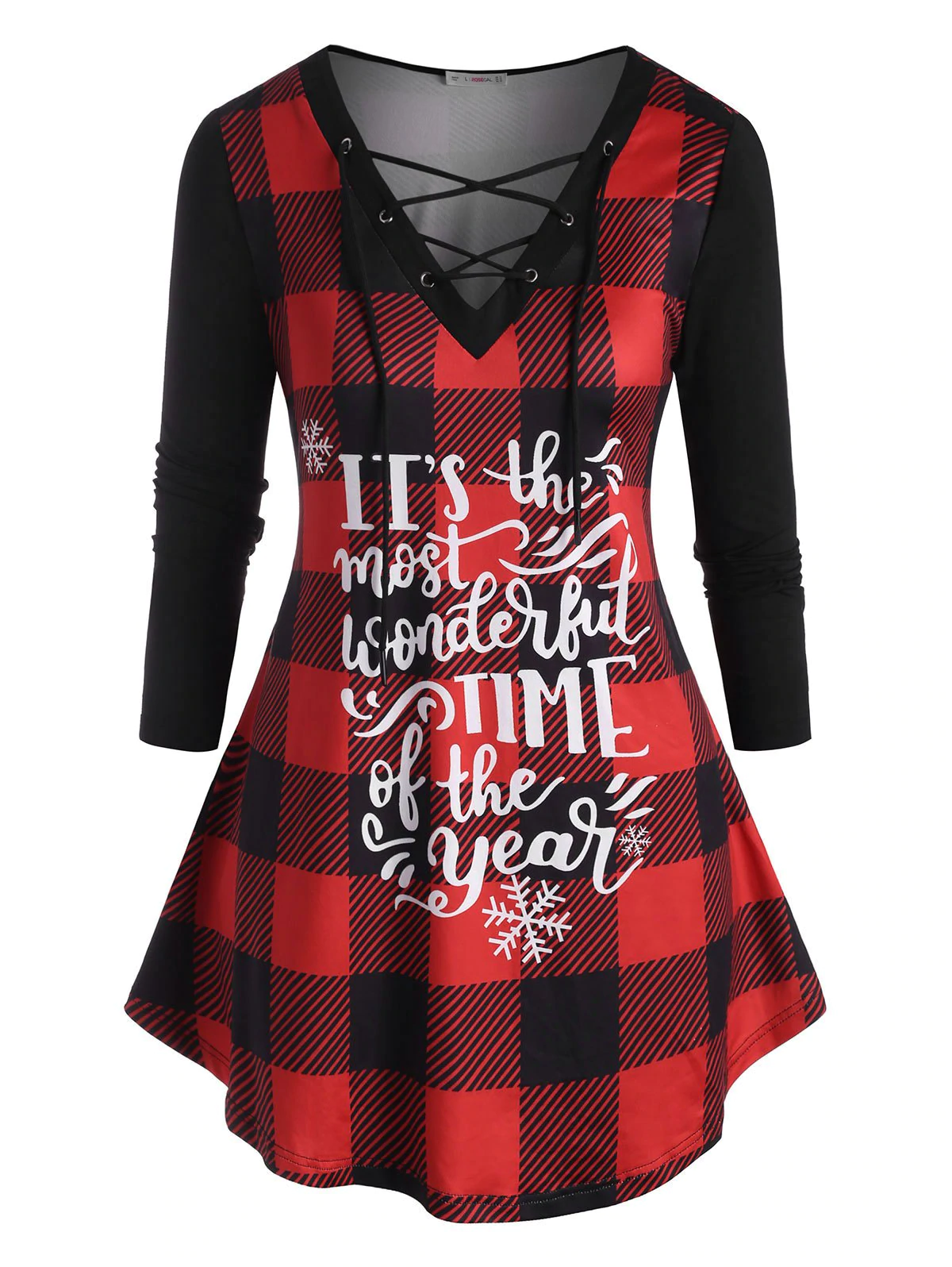 Plus Size Christmas Plaid Graphic Long Sleeve Tee